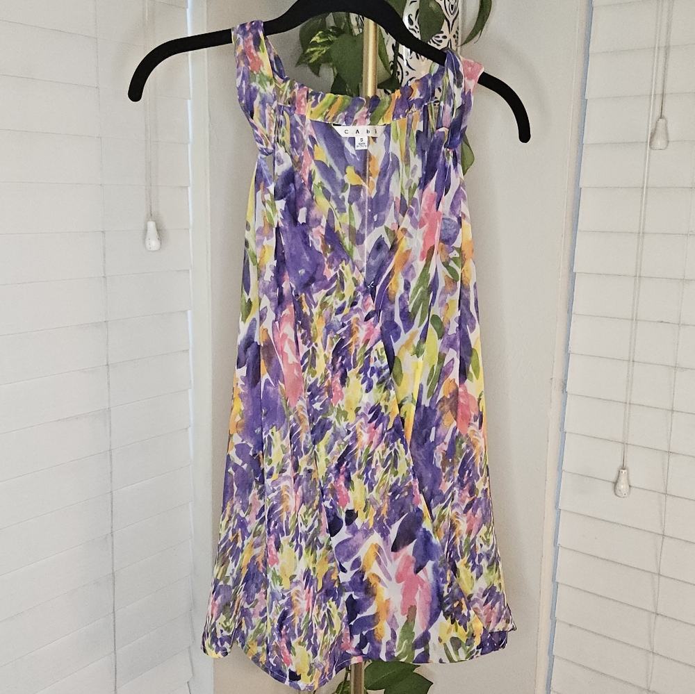 CAbi Petals Floral Faux Wrap Chiffon Blouse Watercolor Print - S